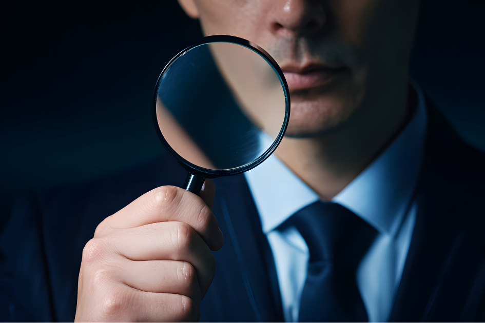 accountant holding a magnifying glass